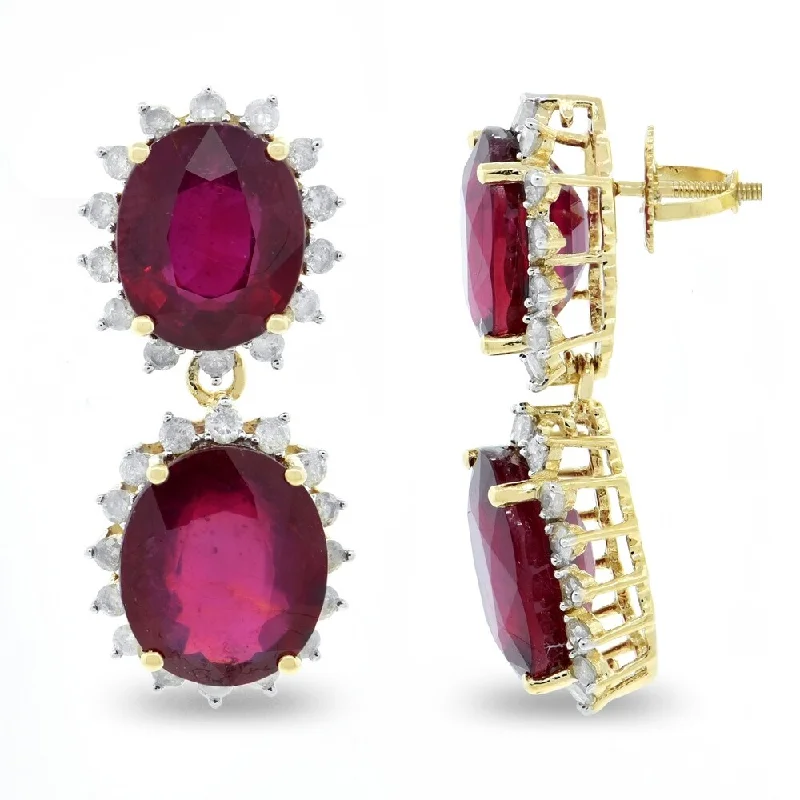 Auriya 14k Gold 22 3/4ct Ruby and 1 1/4ct TDW Diamond Earrings - Red