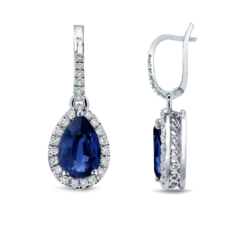 Auriya 14k Gold 2ct Pear-cut Blue Sapphire Halo Diamond Dangle Earrings 2/5ct TDW