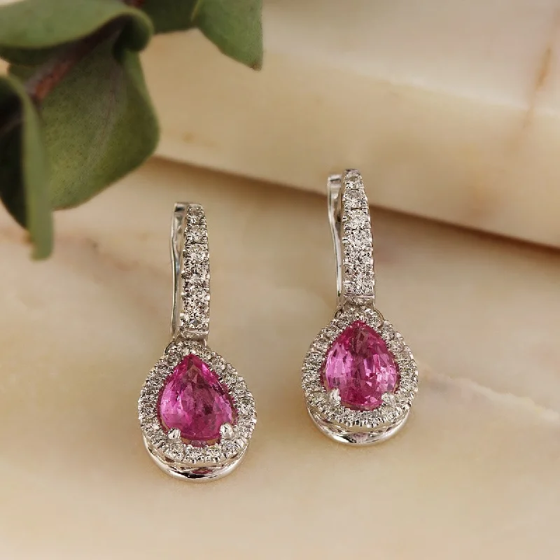 Auriya 14k Gold 2ct Pear-cut Pink Sapphire Halo Diamond Dangle Earrings 2/5ct TDW