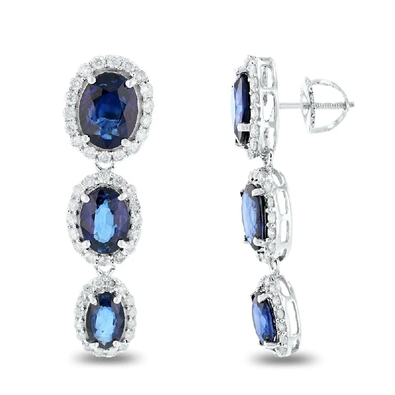 Auriya 14k White Gold 5 1/4ct Blue Sapphire and 1ct TDW Diamond Earrings