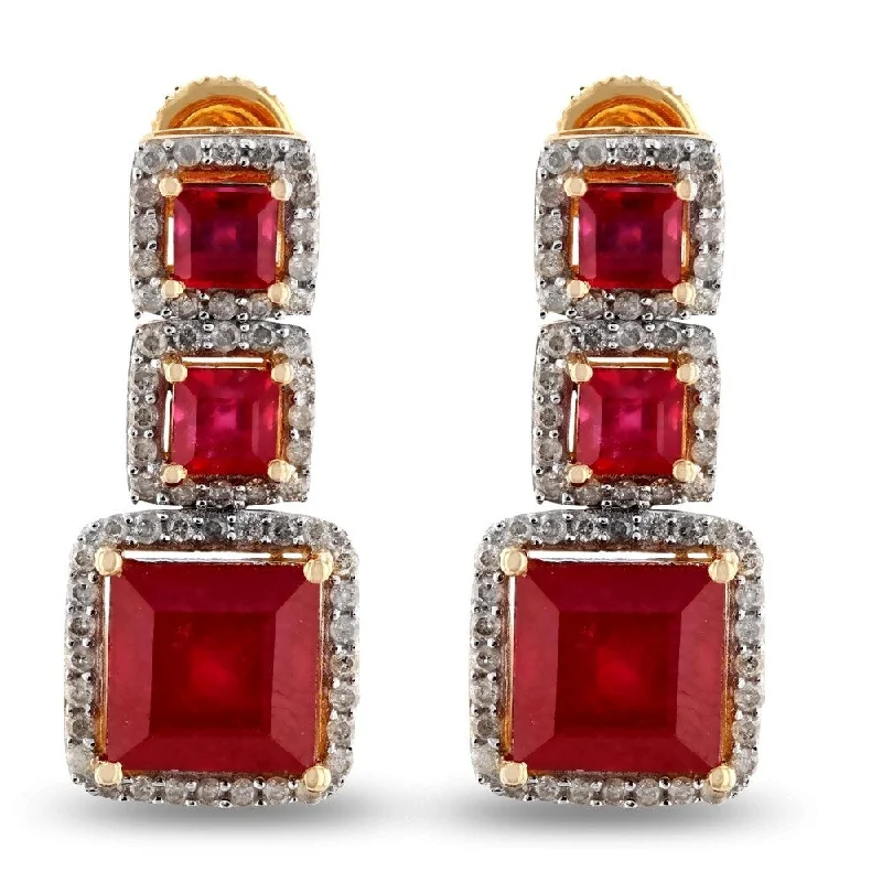 Auriya 14k Yellow Gold 10 5/8ct Ruby and 3/4ct TDW Diamond Earrings - White