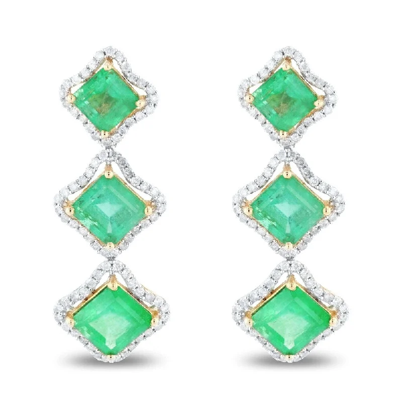 Auriya 14k Yellow Gold 6 1/3ct Emerald and 1 3/4ct TDW Diamond Earrings - White