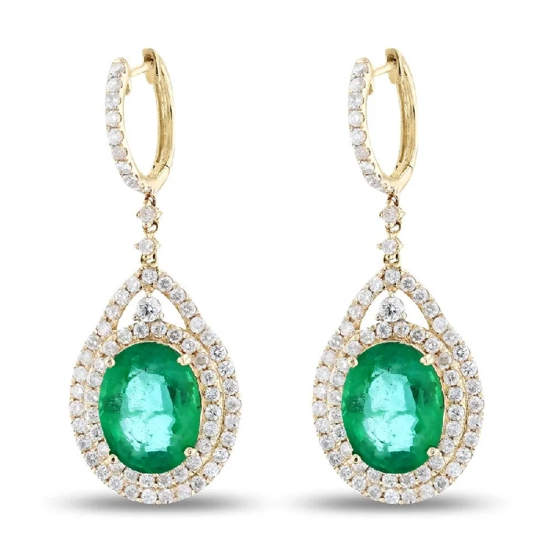 Auriya 14k Yellow Gold 9 1/2ct Emerald and 2 1/3ct TDW Diamond Earrings - White