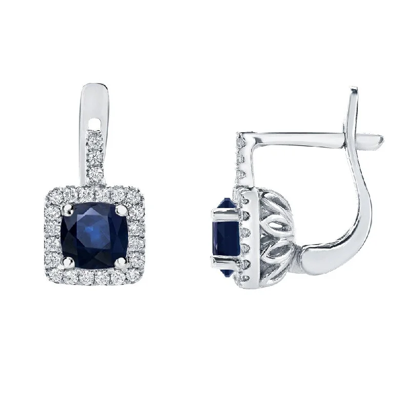 Auriya 2ct Cushion-cut Blue Sapphire Halo Diamond Earrings 2/5ctw 14k Gold