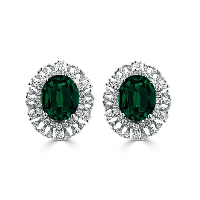 Auriya 4 9/10ct Fancy Oval-cut Emerald Halo Diamond Earrings 1 1/10cttw 18K Gold