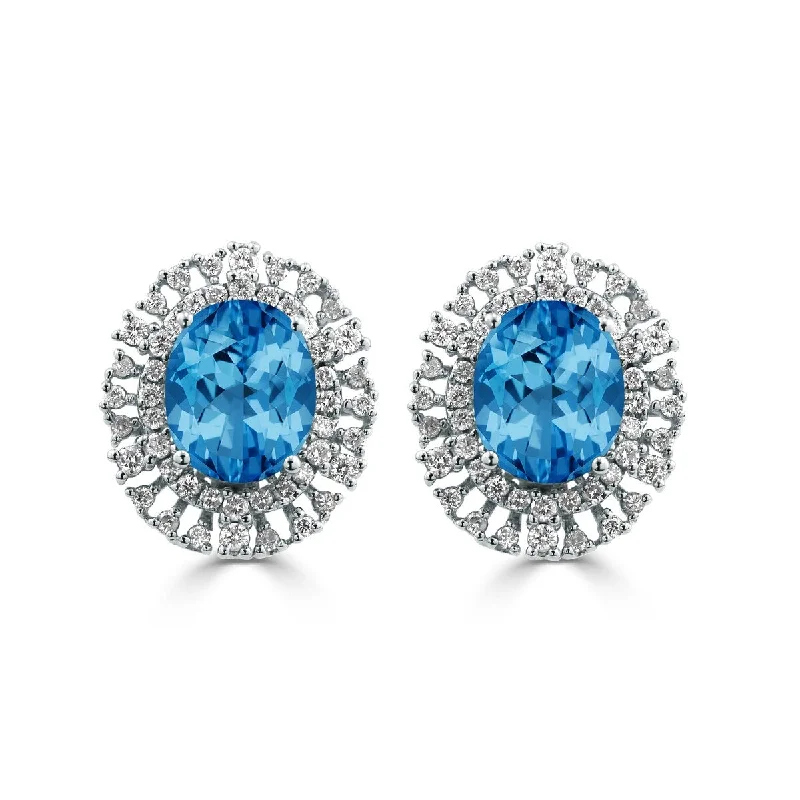 Auriya 6 3/8ct Fancy Oval-cut Topaz Halo Diamond Earrings 1 1/10cttw 18K Gold