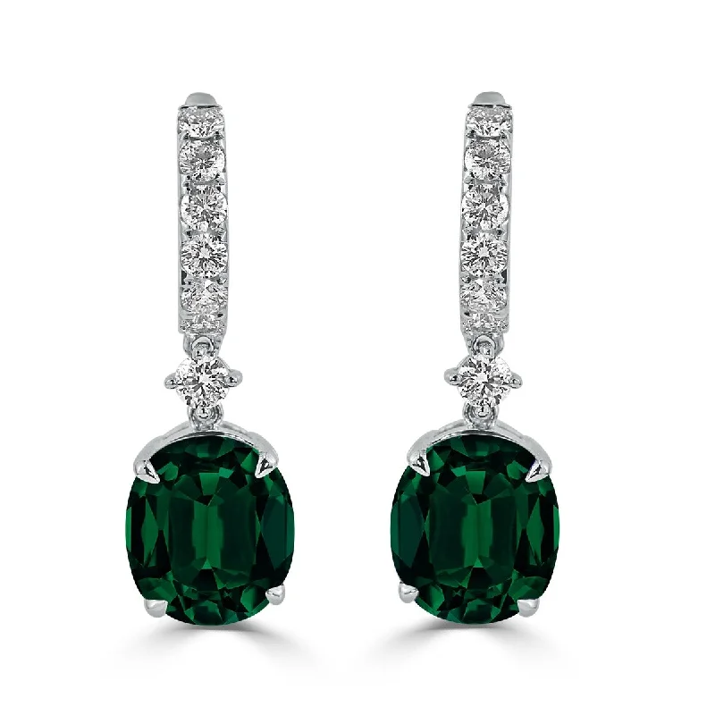 Auriya 7 5/8ct Fancy Oval-cut Emerald Halo Diamond Dangle Earrings 1 1/4ctw 18k Gold