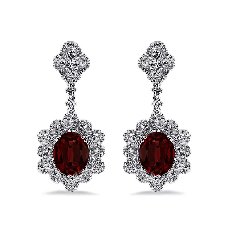 Auriya Fancy 5 5/8ct Oval-cut Garnet Gemstone and 1 1/4ctw Dangling Halo Diamond Earrings 18K Gold