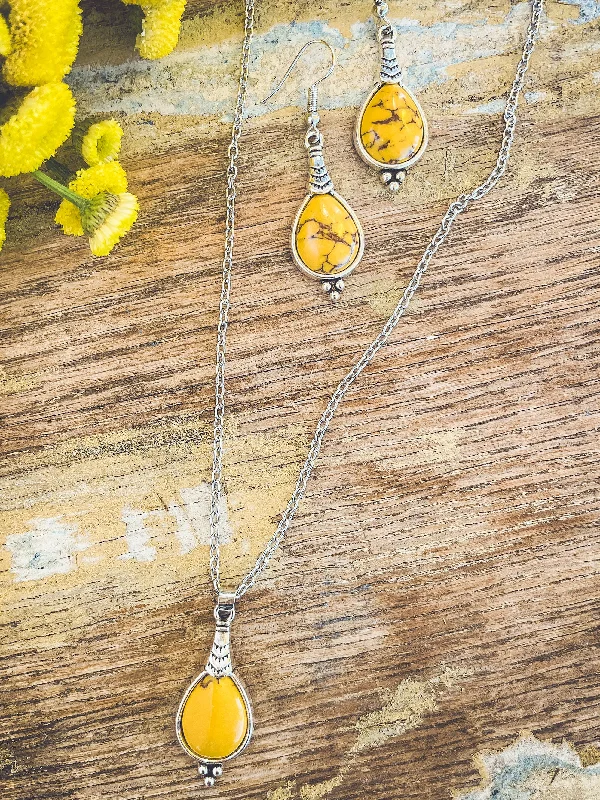 Beautiful Boho Yellow Necklace and Earring Set