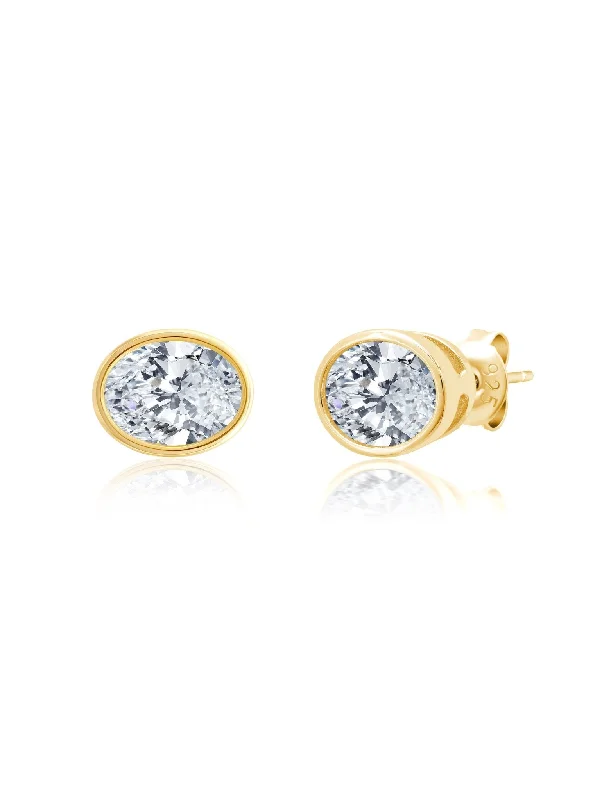 Bezel Set Oval Earrings in Gold