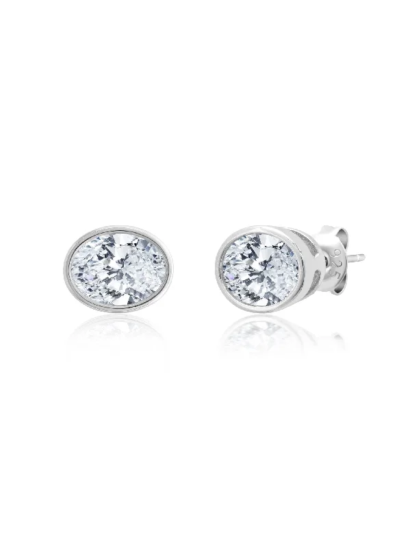 Bezel Set Oval Earrings in Platinum