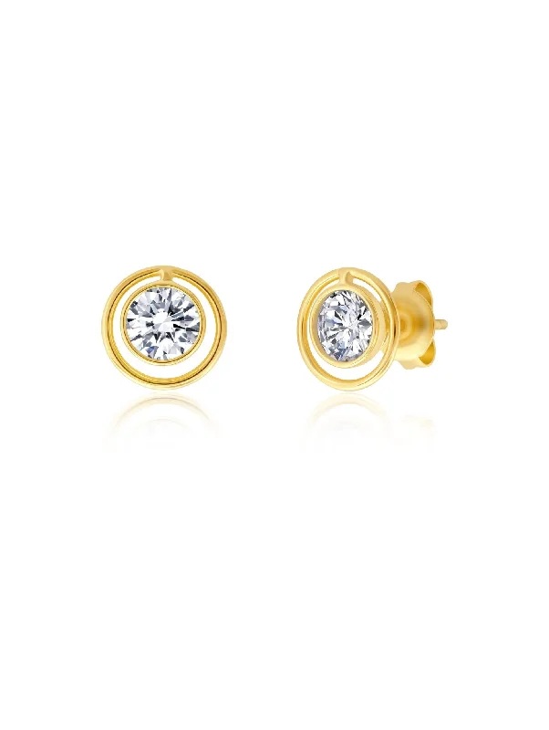 Bezel Set Halo Earrings in Gold