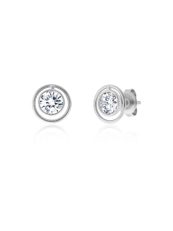 Bezel Set Halo Earrings in Platinum