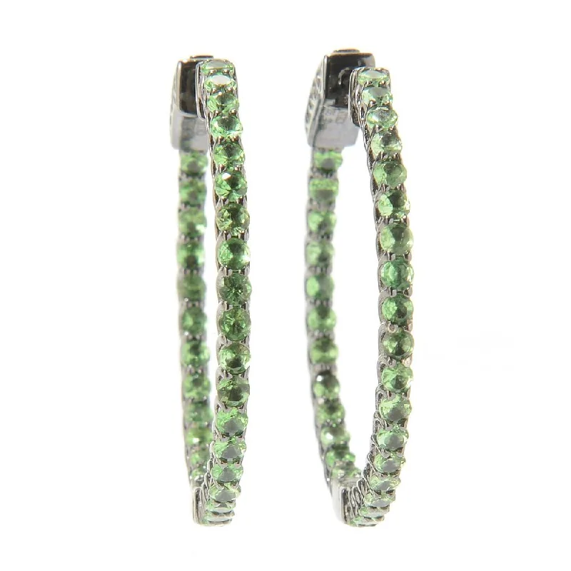 Black Rhodium Overlay Sterling Silver Tsavorite Inside-out Hoop Earrings