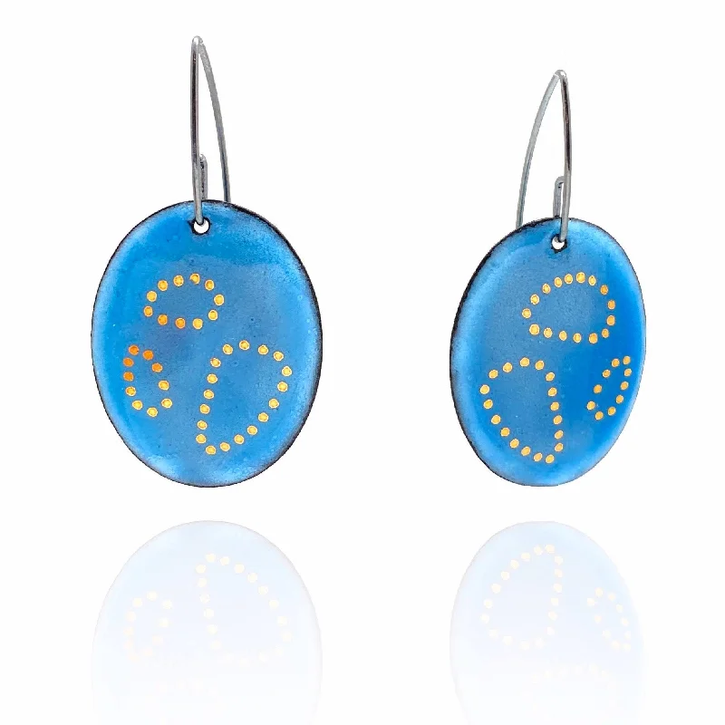 Blue Oval Gold Dot Earrings