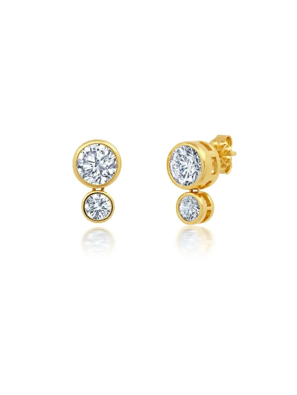 Brilliant Round 2 Stone Bezel Post Earring