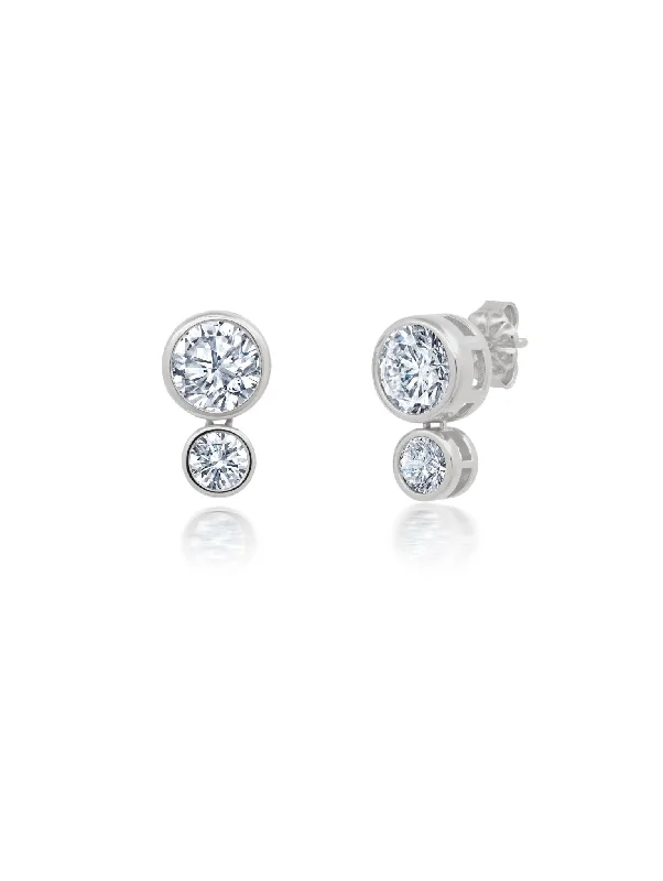 Brilliant Round 2 Stone Bezel Post Earring