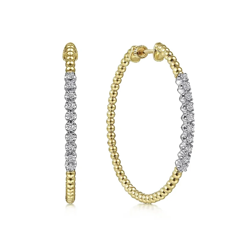 Bujukan Yellow Gold Diamond 40mm Beaded Hoop Earrings, 0.42 cttw