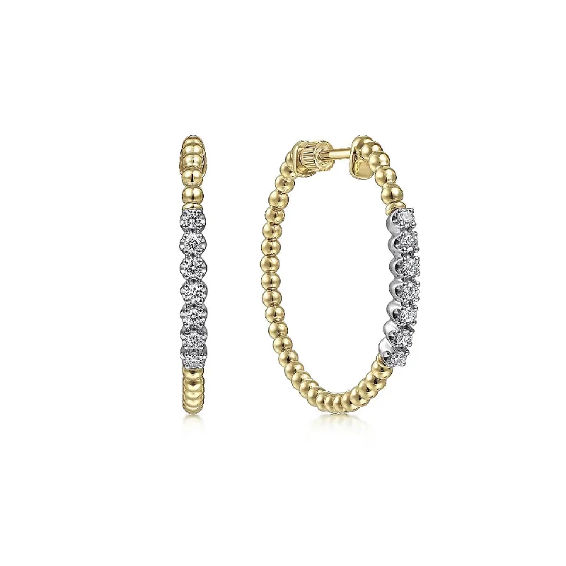 Bujukan Yellow Gold Diamond Beaded Hoop Earrings, 0.30 cttw