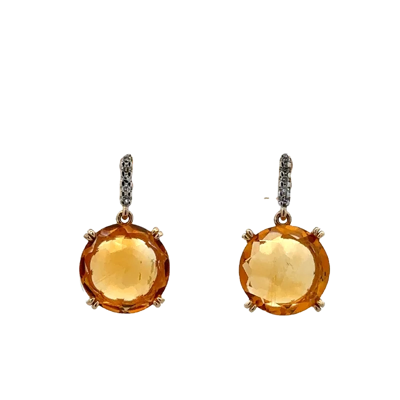 Citrine and Diamond Earrings in Yellow Gold