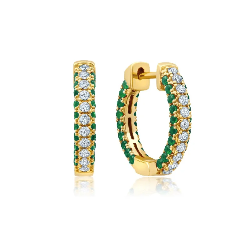 Clear And Emerald Color Round Cut Huggie Hoop Earrings