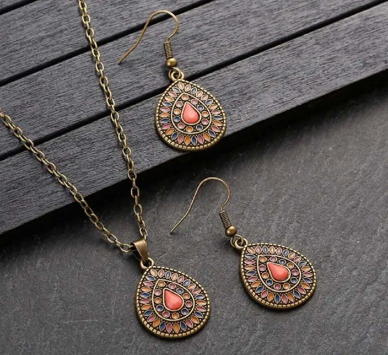 Beautiful Boho Orange Crystal Necklace and Earring Set