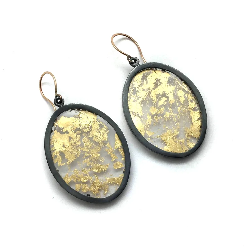 Oval Gold Leaf Memento Earring - Large