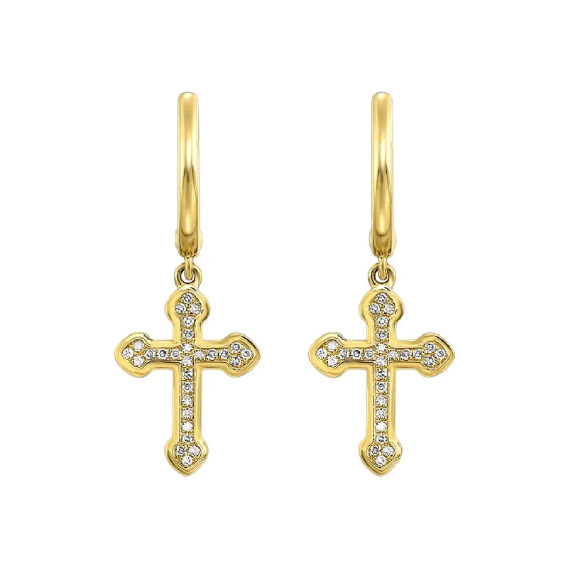 Dainty Diamond Cross Dangle Earrings, 0.05 cttw