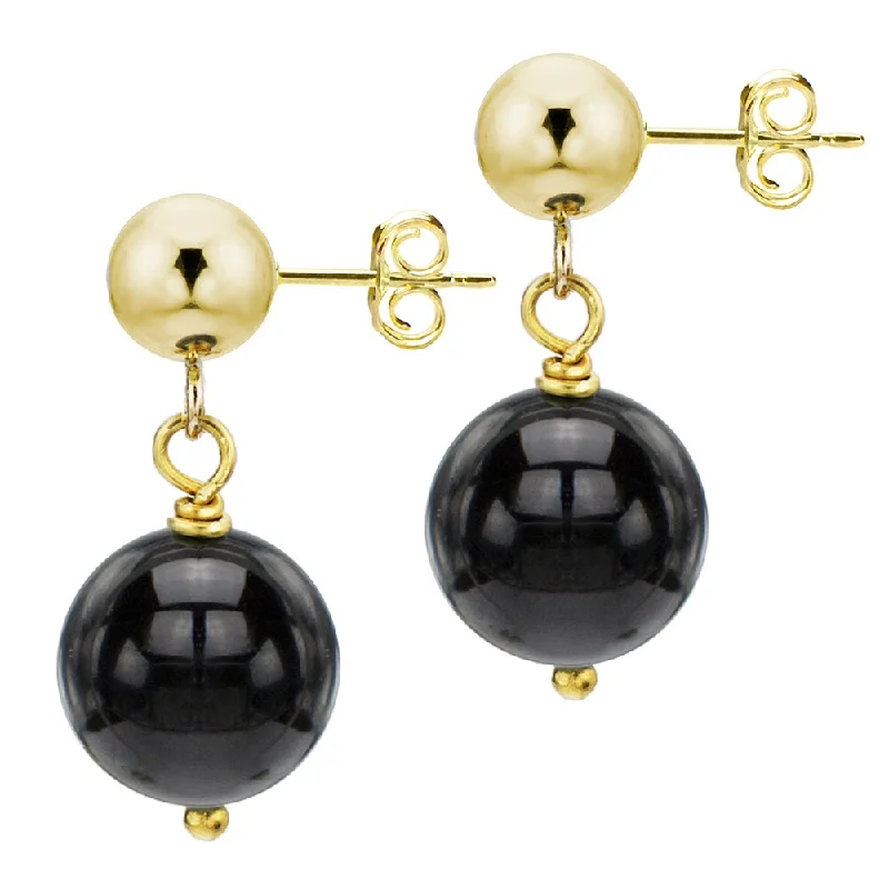 DaVonna 14k Yellow Gold with 8mm Black Black Onyx Stud Dangle Earrings