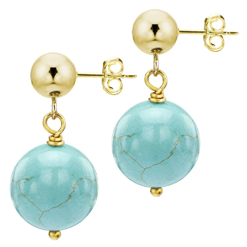 DaVonna 14k Yellow Gold with 8mm Blue Turquoise/ Howlite Stud Dangle Earrings