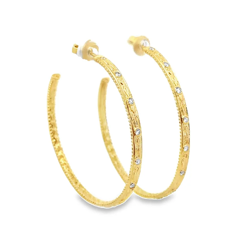 Diamond Accented Hoop Earrings in 18k Yellow Gold