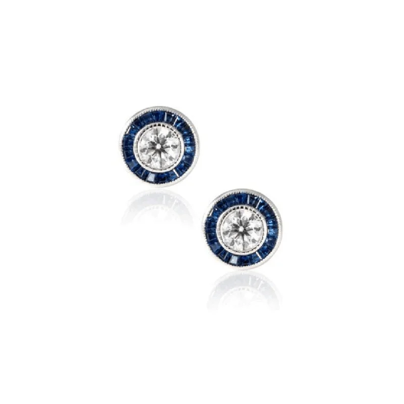 Diamond and Sapphire Halo Studs