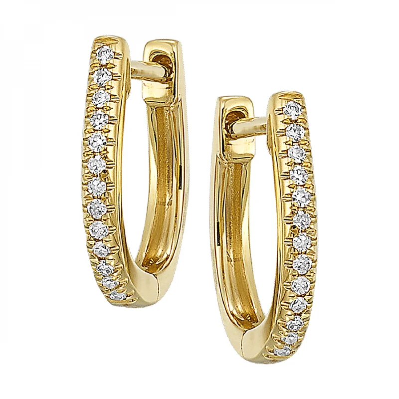 Diamond Pave Thin Huggie Hoop Earrings in 14k Yellow Gold, 0.05 ctw