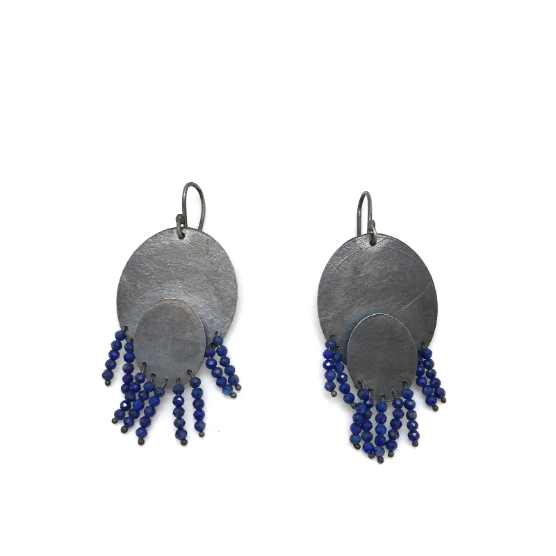 Double Oval Lapis Fringe Earrings