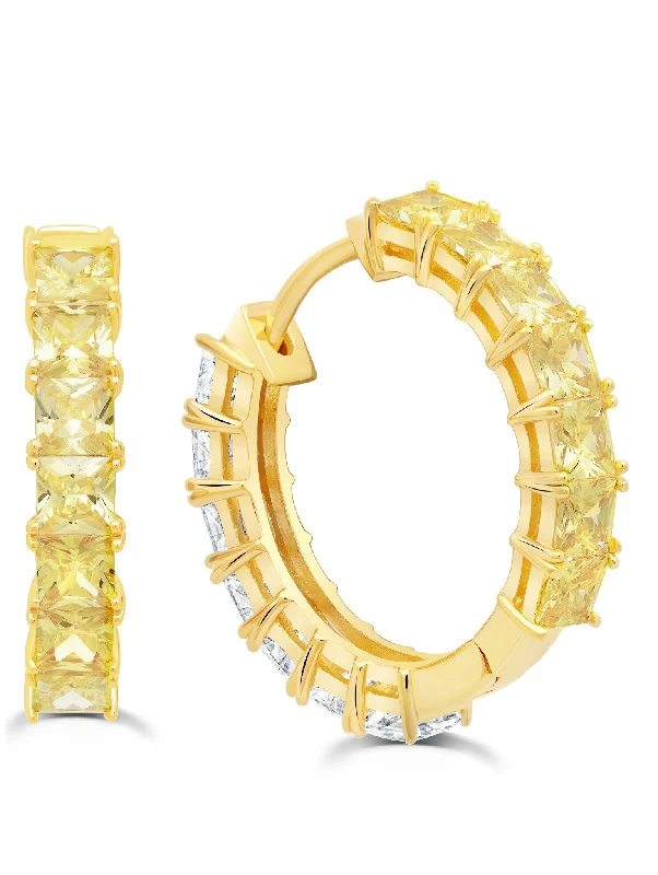 Duo Hoop EarringsFinished in 18kt Yellow Gold  - 22 mm with Canary and Clear Stones Sale