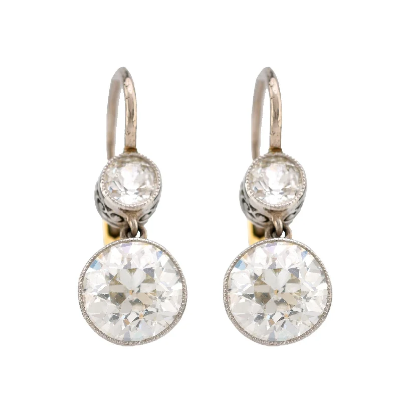 Edwardian Inspired Old Cut Diamond 18K White Yellow Gold Earrings