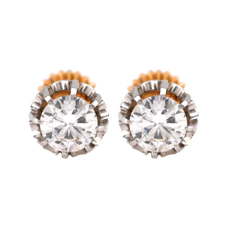 Edwardian Style Diamond Yellow Gold Stud Earrings