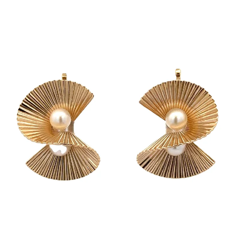 Fabulous Vintage 1960s Pearl Fan Clip-on Earrings