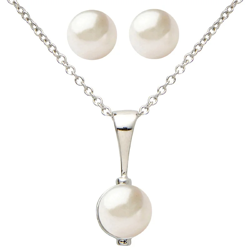 Freshwater Button Pearl Earrings & Necklace Set