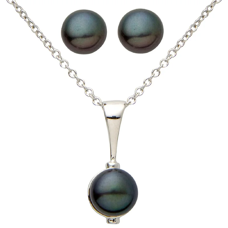 Freshwater Button Pearl Earrings & Necklace Set