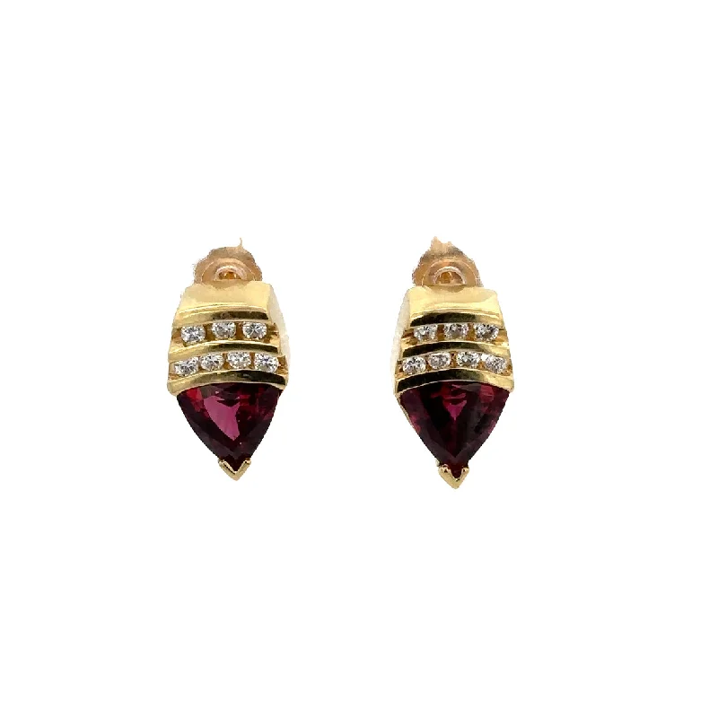 Garnet and Diamond Earrings in 18k Yellow Gold