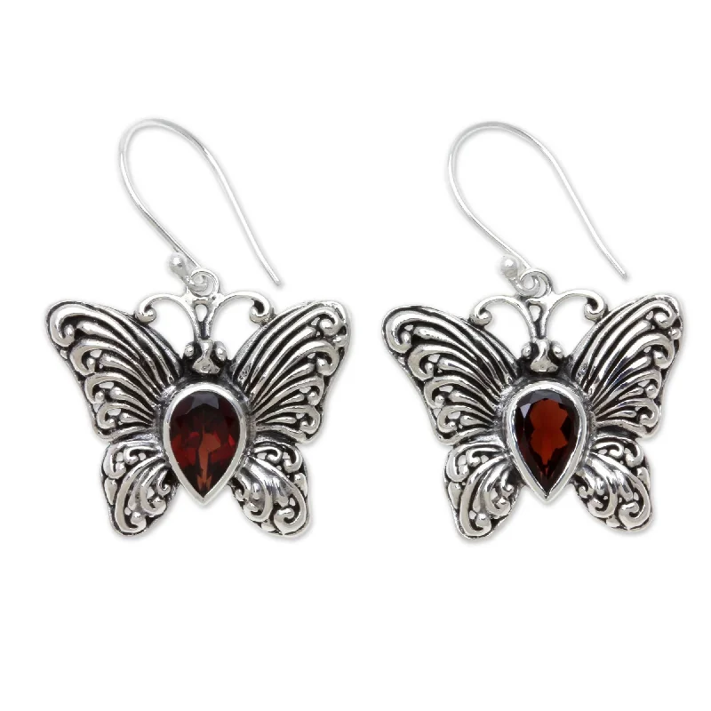 Garnet Dangle Earrings, Enchanted Butterfly (Indonesia)