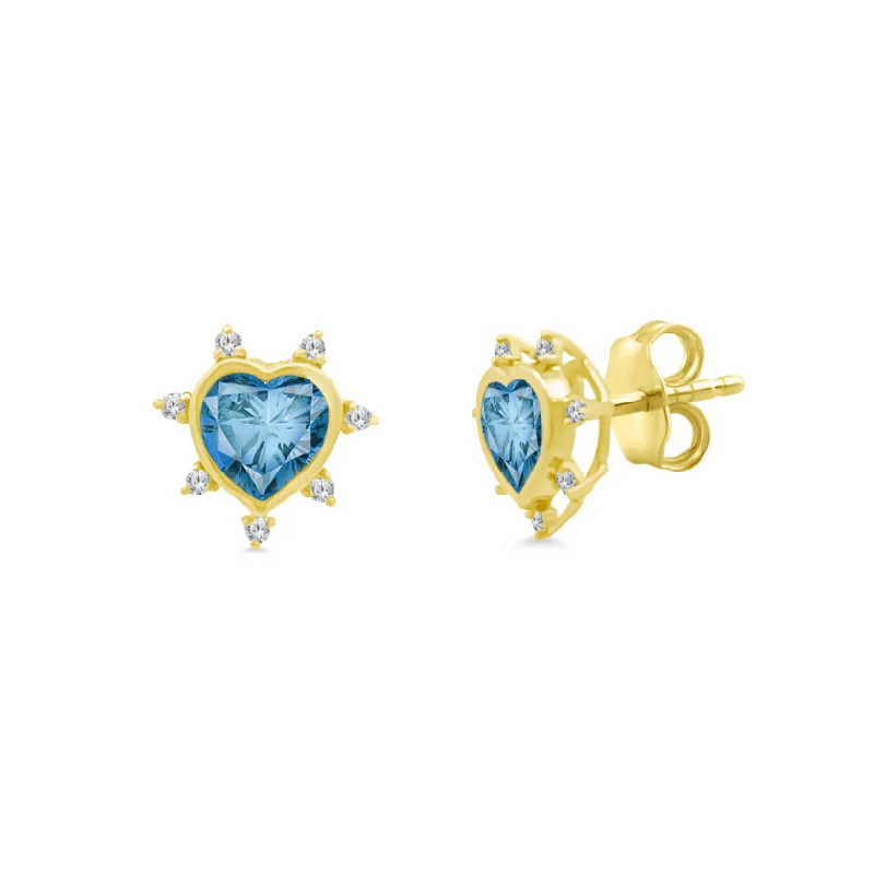 Gemstone & Diamond Heart Studs