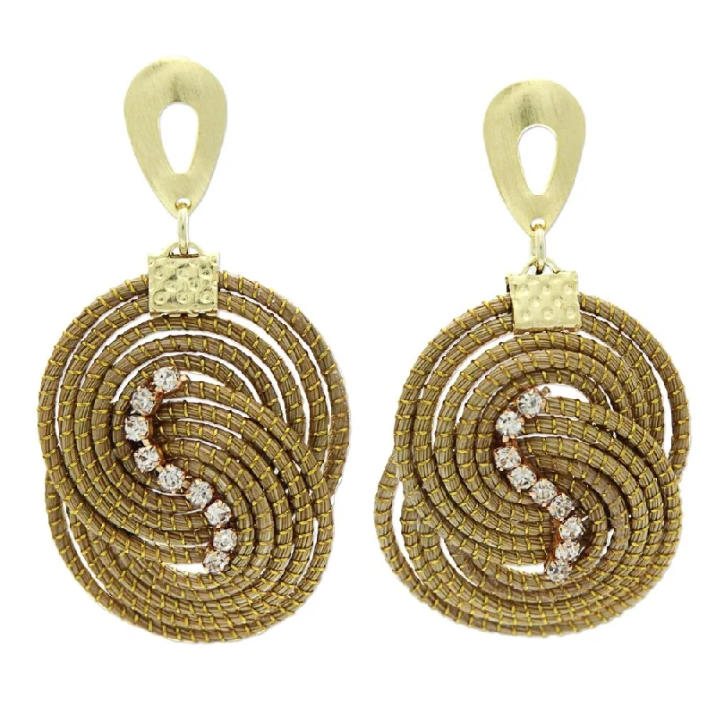 Golden Grass 'Intertwined Circles' Rhinestone Earrings - 2.2L*1.2W