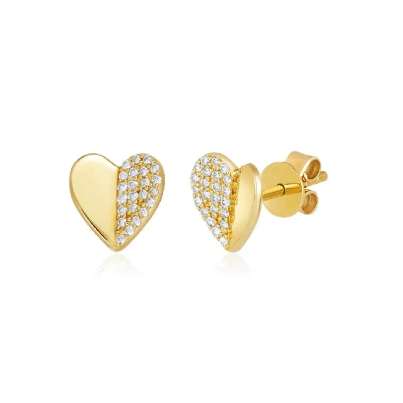 Half Pave Folded Heart Studs