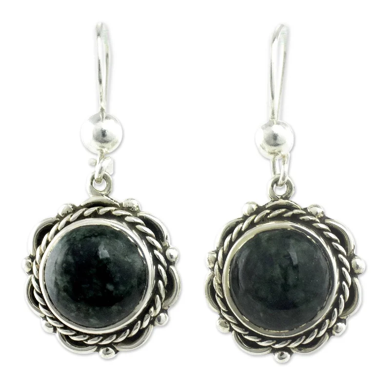 Handmade Antigua Sun Jade Sterling Silver Earrings (Guatemala)