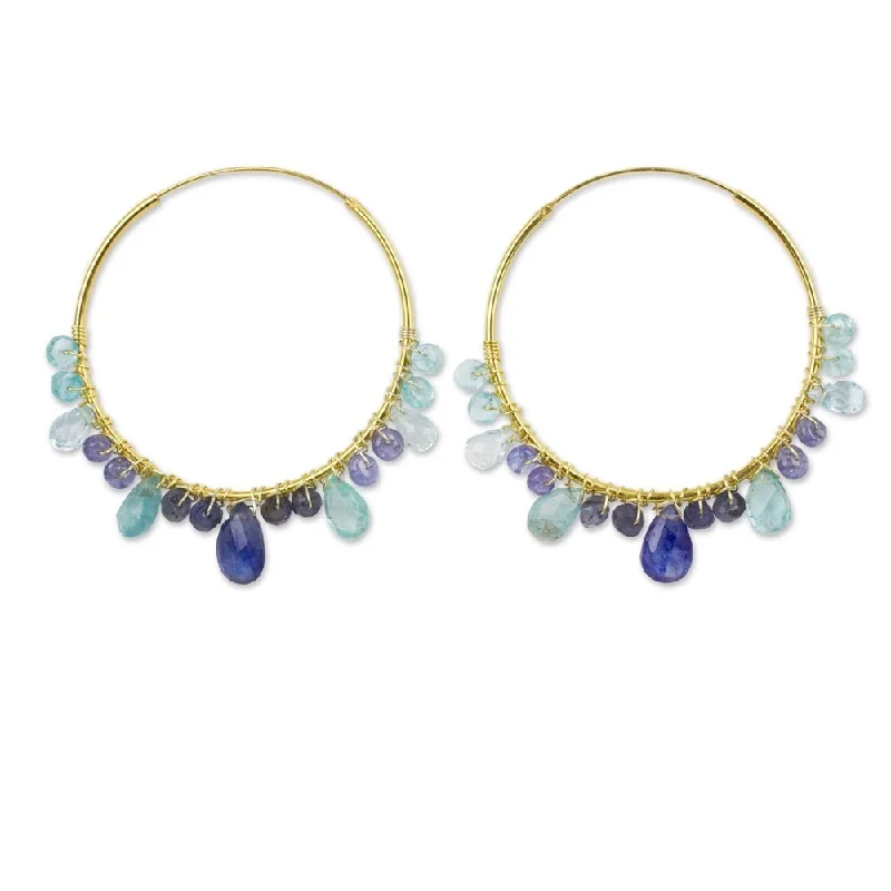 Handmade Gold Overlay 'Azure Serenade' Multi-Gemstone Earrings '(Thailand) - 1.4D