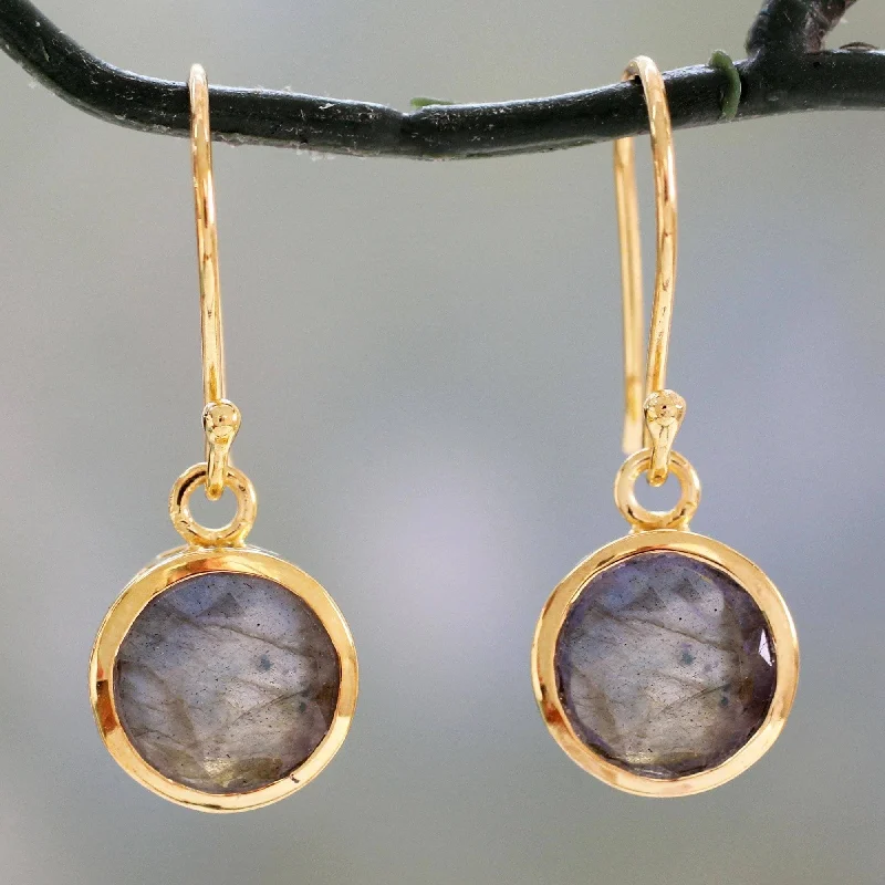 Handmade Gold Overlay 'Elite Discretion' Labradorite Earrings (India) - Purple - 1.3*0.4