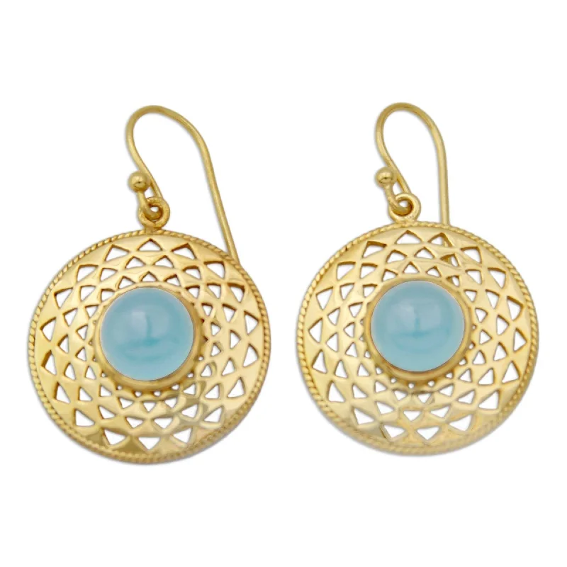 Handmade Gold Overlay 'Jaipur Suns' Chalcedony Earrings (India)