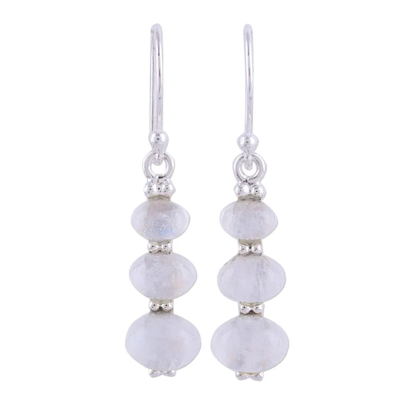 Handmade Natural Ellipses Rainbow Moonstone Earrings (India) - 1.5*0.3